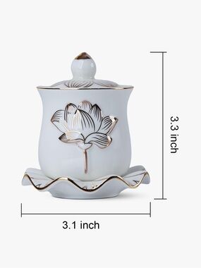 Set of 3 Buddhist Altar Water Offering Cups - Ceramic Tiny Cups 3.1" x 3.3”